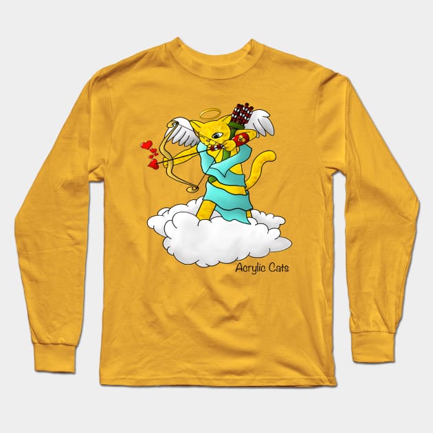 Valentine's Day Ginger Yellow Cupid Cat Long Sleeve T-Shirt by Acrylic1101Cats